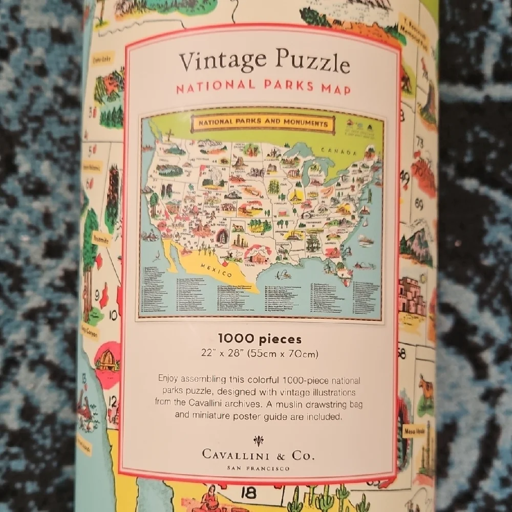 Cavallini & Co. National Parks Map Vintage Puzzle - Green - Picture 2 of 3